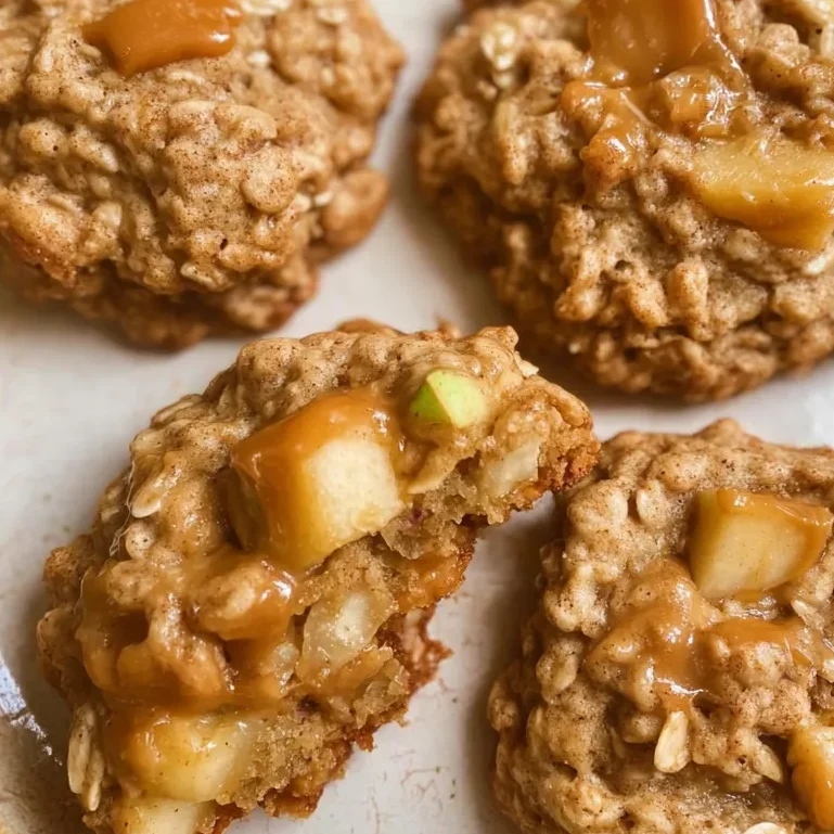 Caramel apple oatmeal cookies with gooey caramel bits