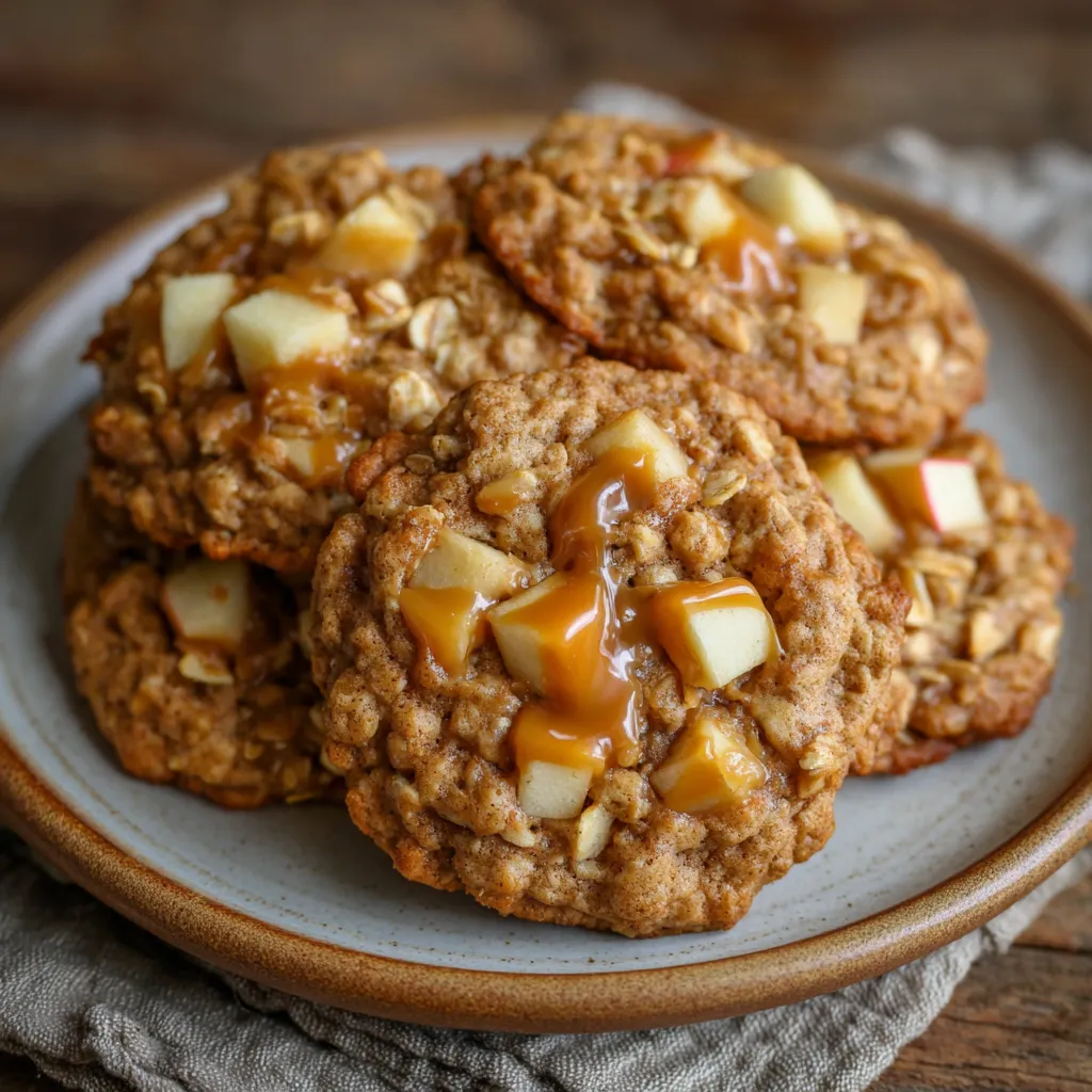 Plate of cookies with apples and caramel pieces around