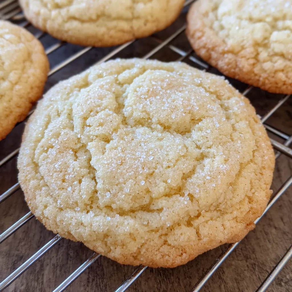 Soft chewy sugar cookies stacked on plate