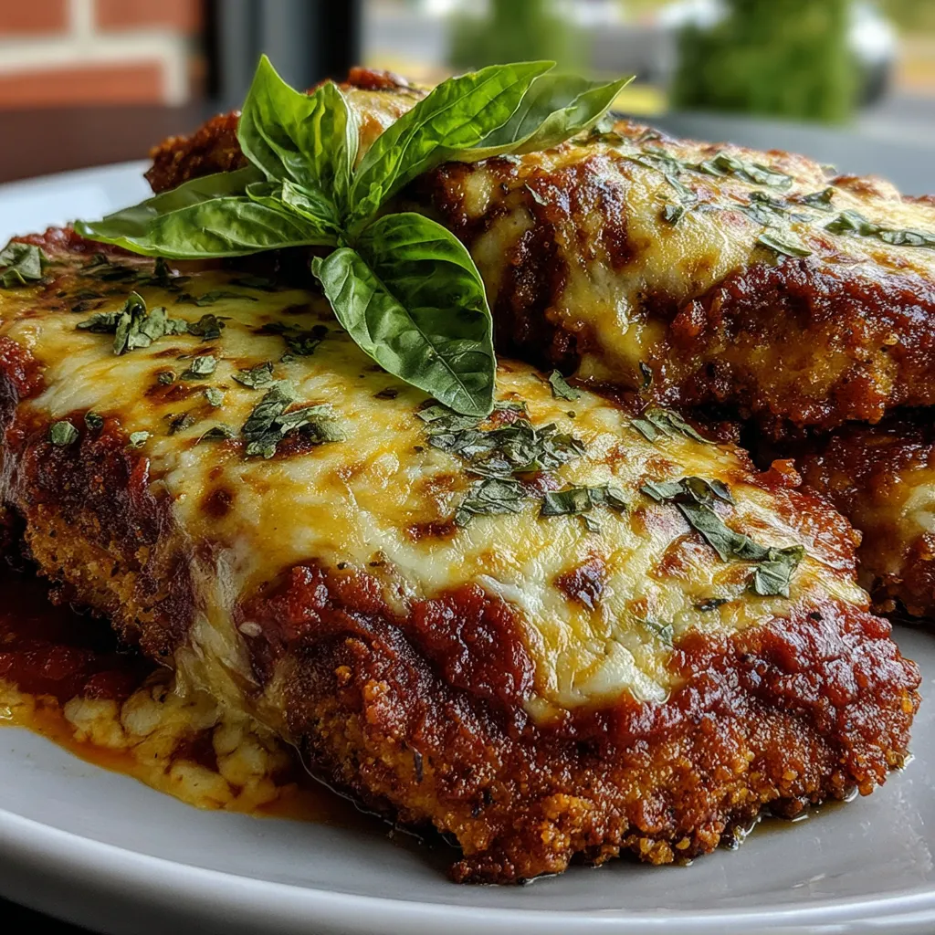 Plate of healthy chicken parmesan with pasta and basil garnish