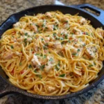 Cheesy chicken spaghetti with Rotel in a casserole dish