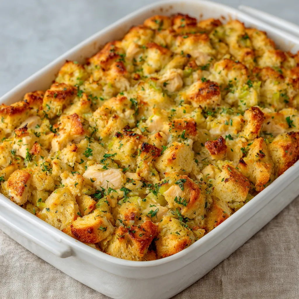 Baking dish of casserole with spoon ready to serve