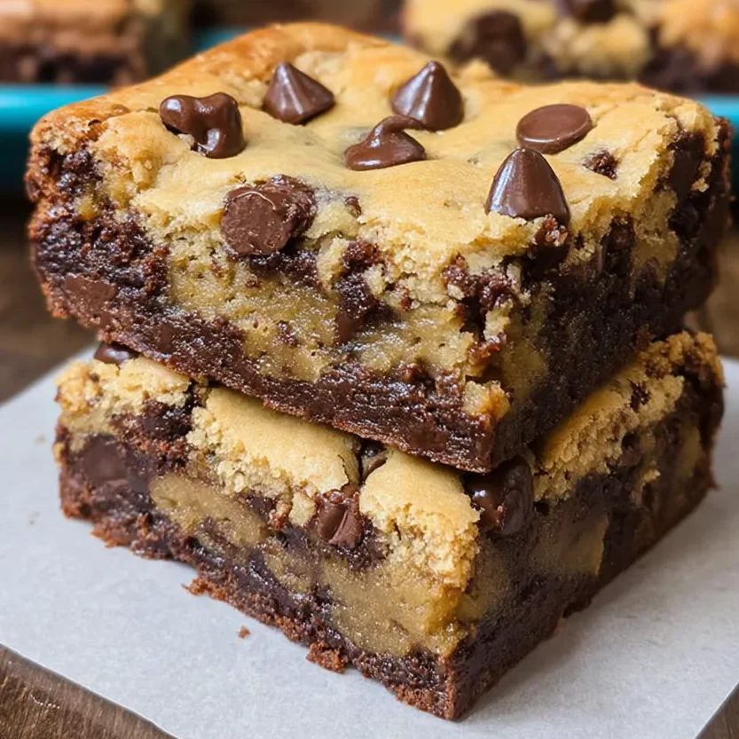 Chocolate chip cookie brownies with distinct layers