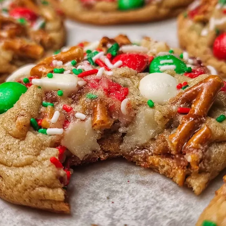 Kitchen sink Christmas cookies with pretzels and M&M’s