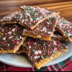 Christmas crack saltine bark topped with sprinkles