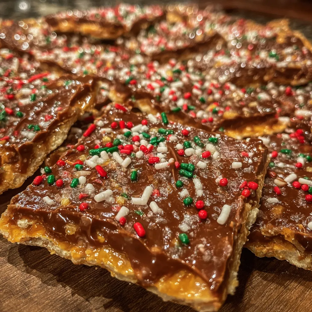Pile of Christmas crack pieces on a holiday plate