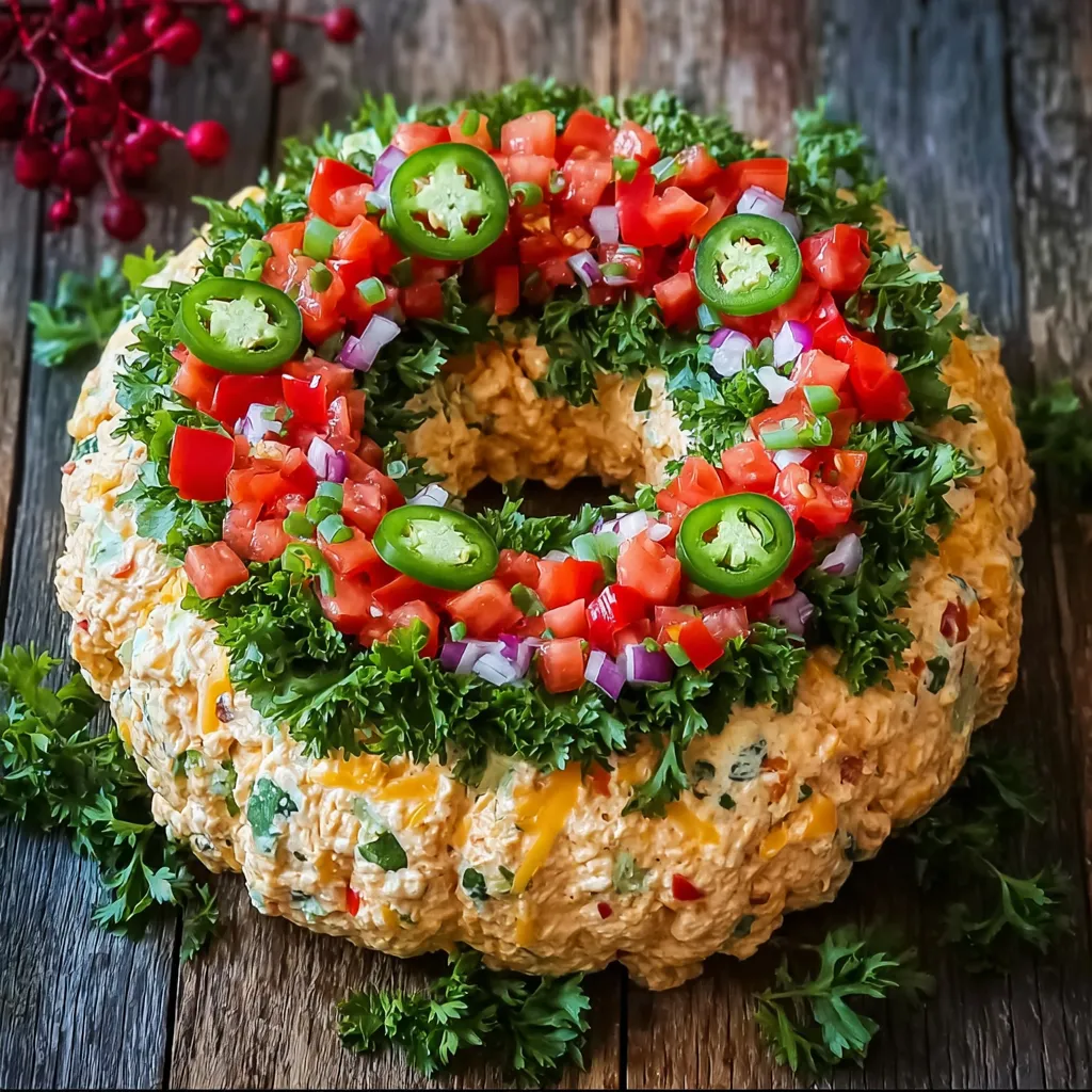 Serving platter with cheese ball wreath and holiday decor