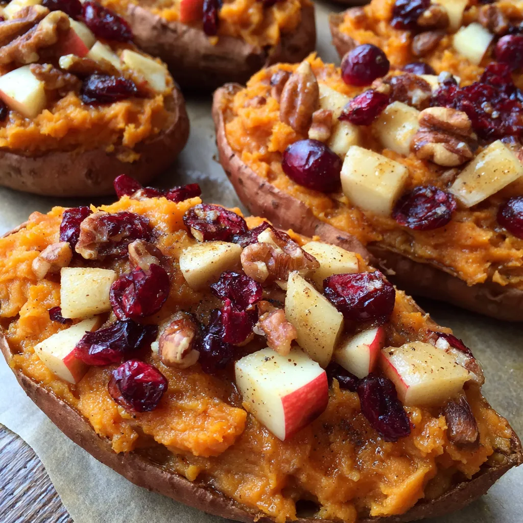 Cranberry apple twice-baked sweet potatoes on a platter