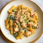 Fork twirling creamy Boursin pasta