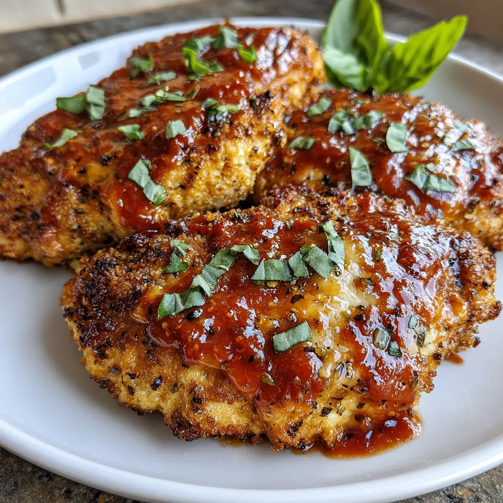 Air fryer basket with golden brown chicken Parmesan