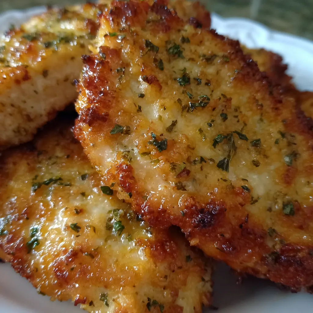 Close-up of sliced Parmesan crusted chicken breast