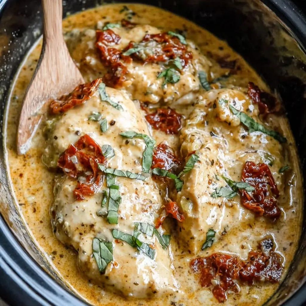 Serving of marry me chicken over pasta