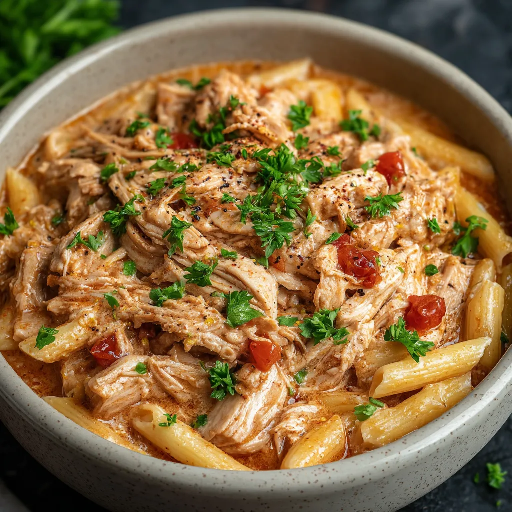 Crockpot filled with creamy chicken dinner