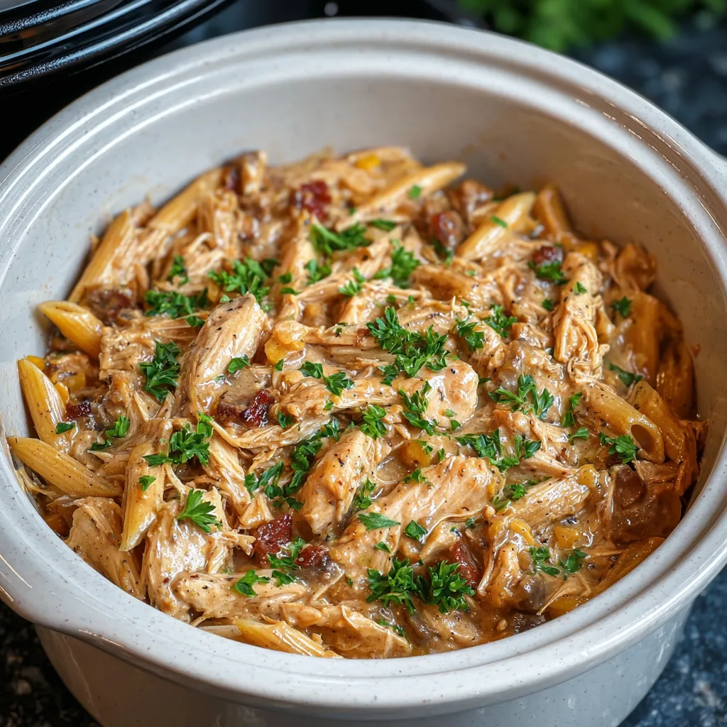 Crockpot meal with chicken, veggies, and cheese