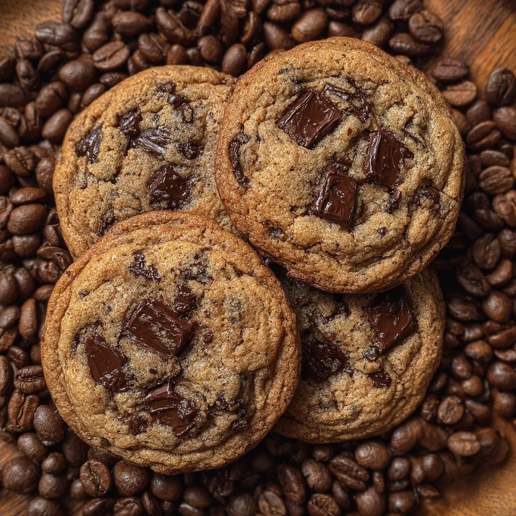 Stack of espresso cookies next to a cup of coffee