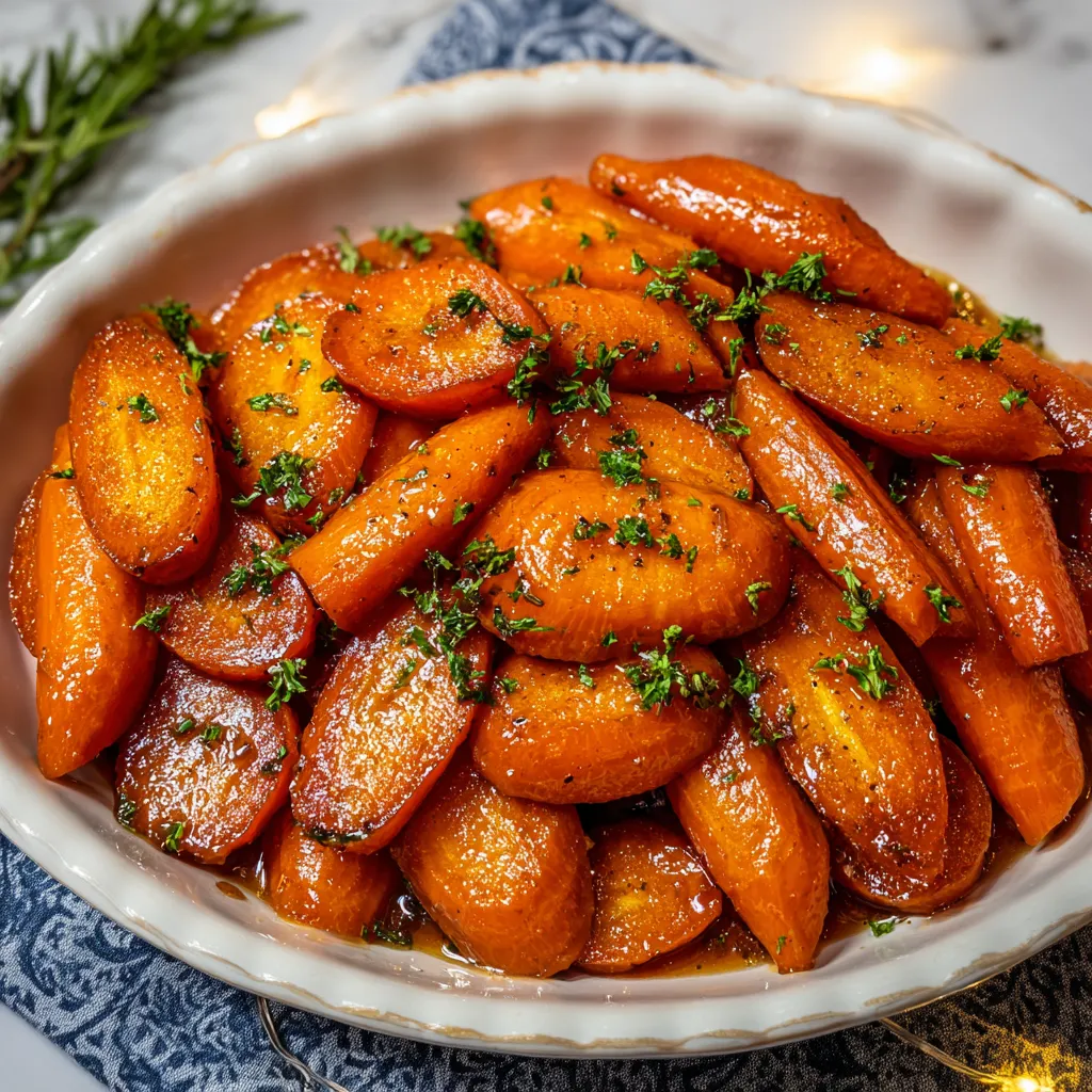 Baking tray of roasted carrots with glaze bubbling