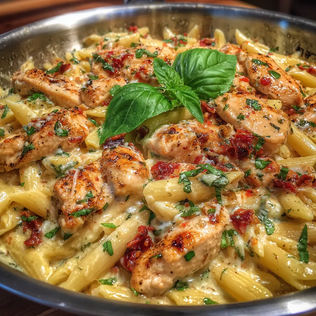 Fork twirling creamy chicken pasta