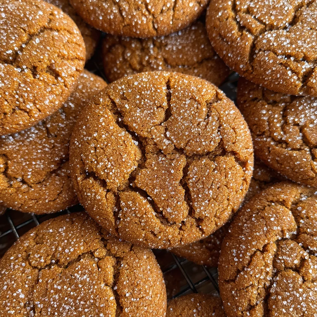 Baking tray of sugar-coated molasses cookies cooling