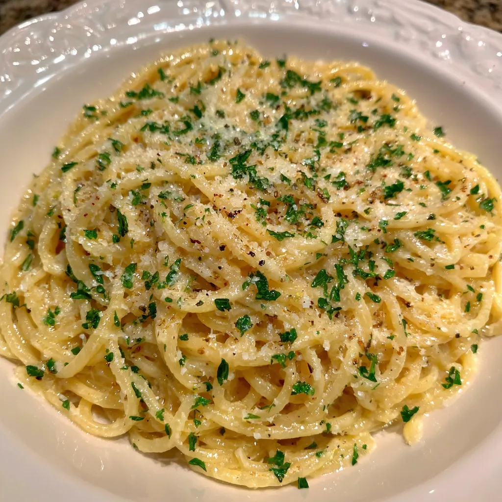 Fork twirling creamy garlic noodles