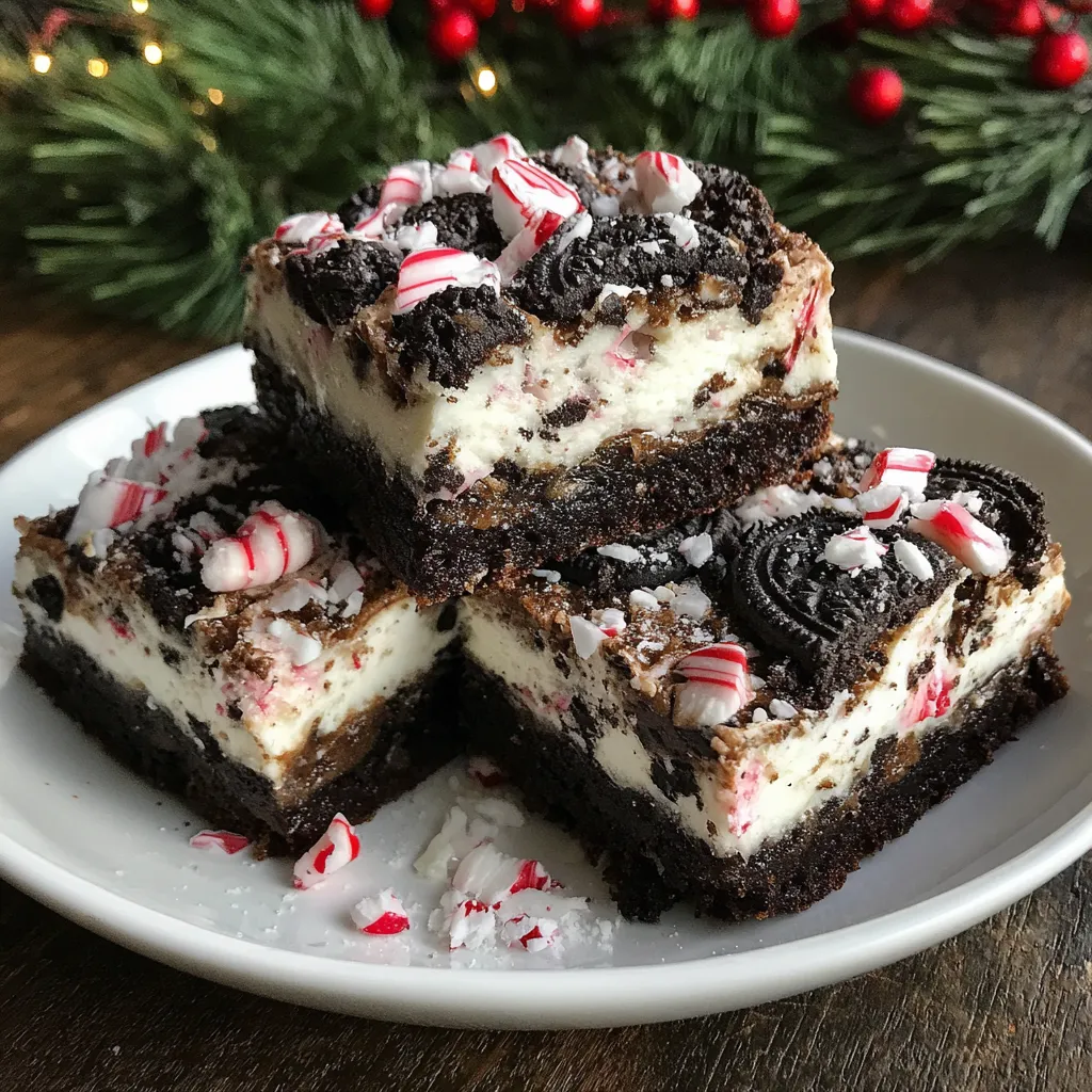 Peppermint holiday bars with Oreo crust and candy cane topping