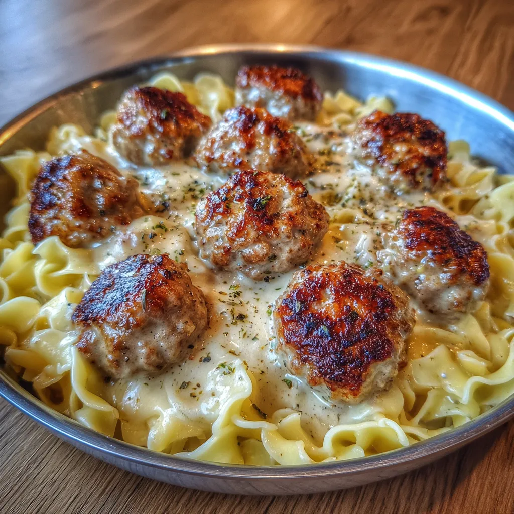 Plate of Swedish meatballs with mashed potatoes and gravy