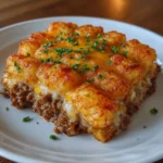 Tater tot casserole baked golden with crispy top