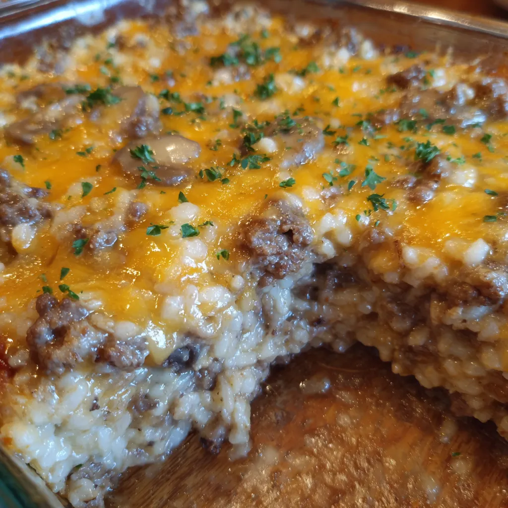 Cheesy hamburger rice casserole
