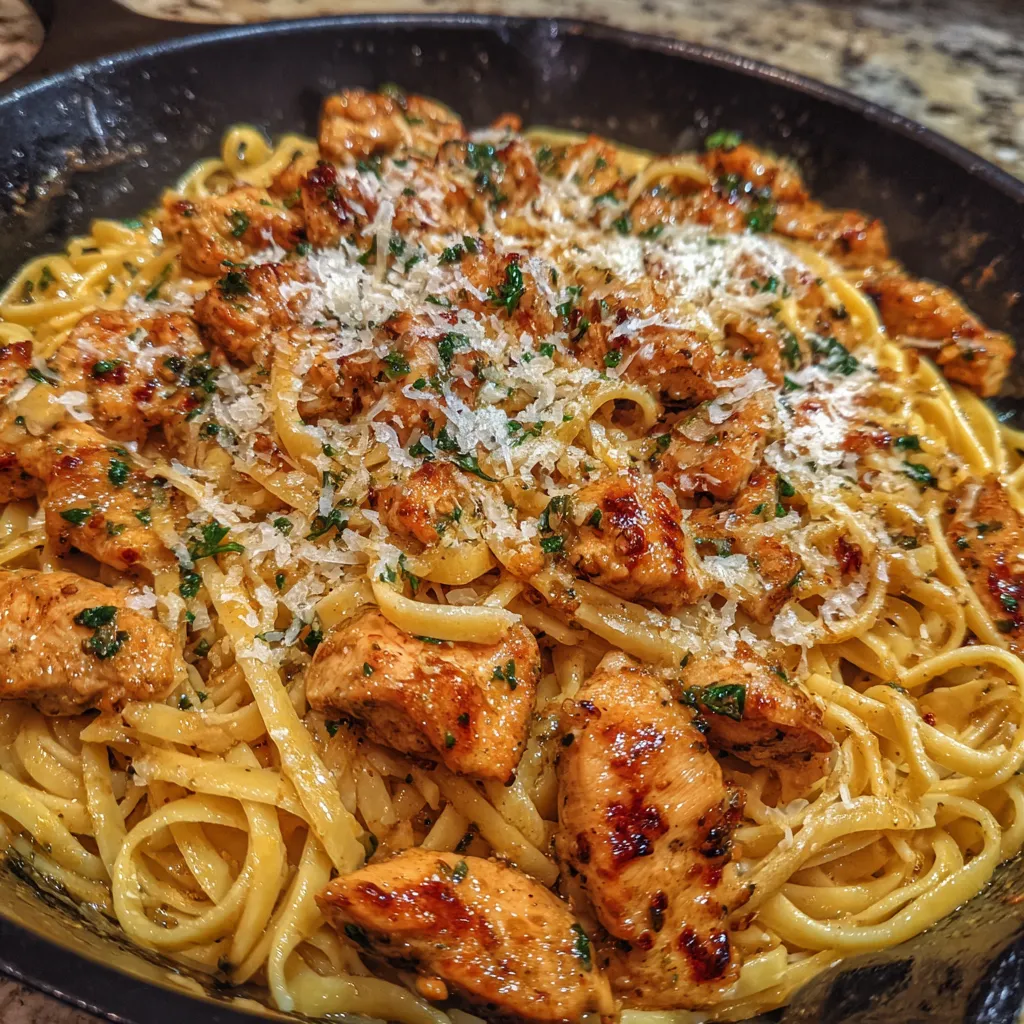 Chicken linguine in skillet