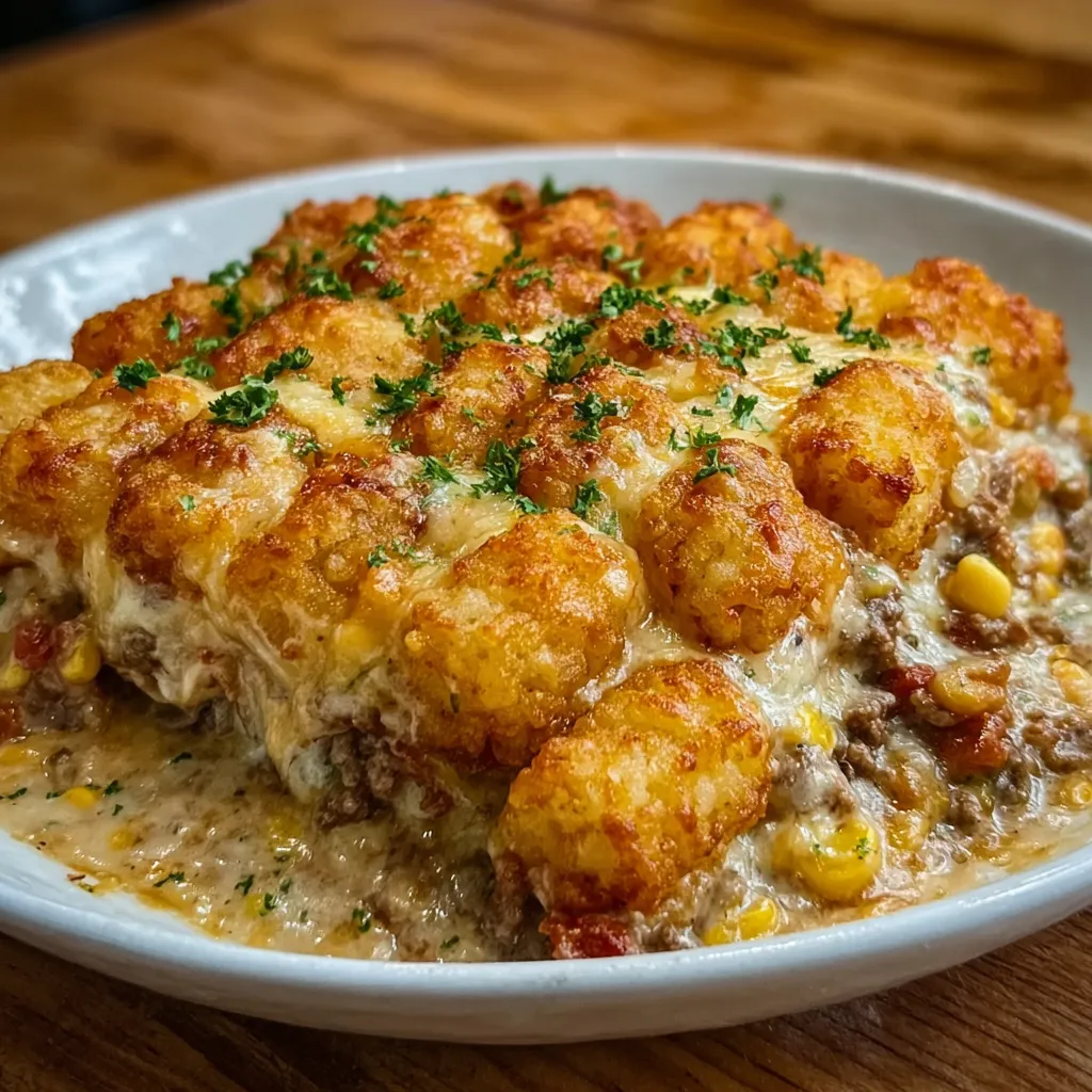 Close-up of tater tot casserole