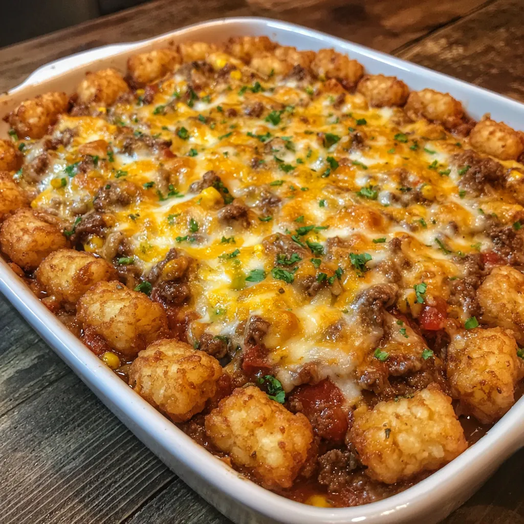 Close-up of tater tot casserole