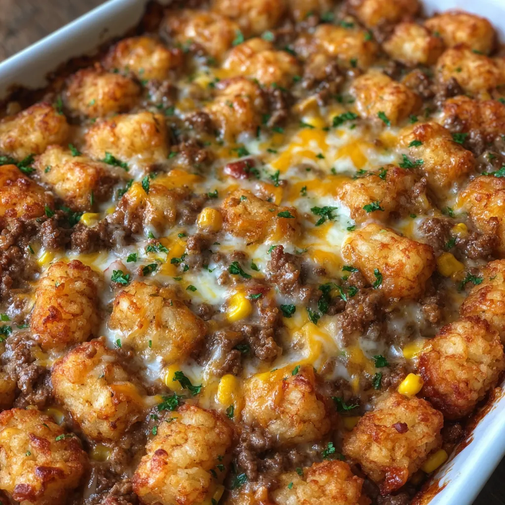 Tater tot casserole fresh from oven