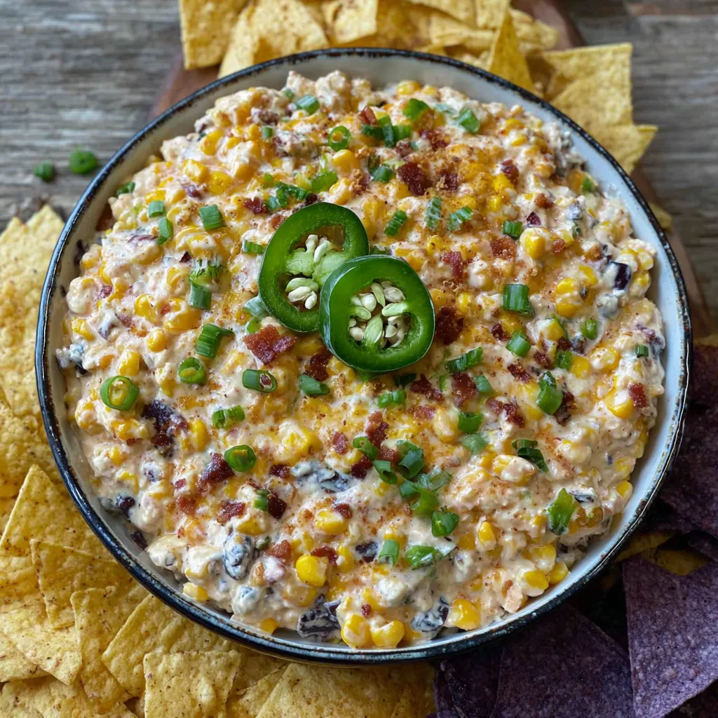 Close-up of baked corn dip
