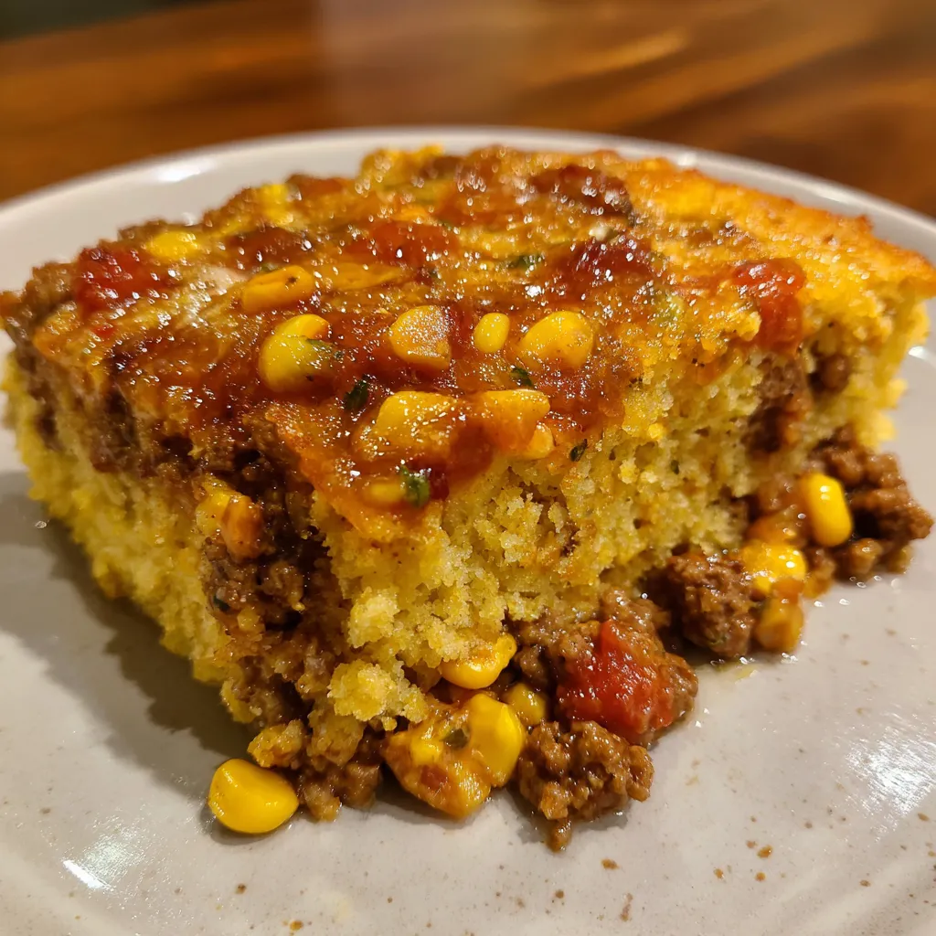 Close-up of cornbread topping