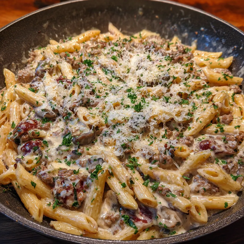 Forkful of beef pasta