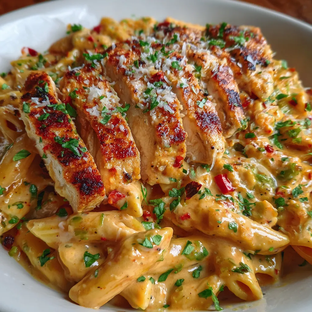 Close-up of spicy creamy pasta