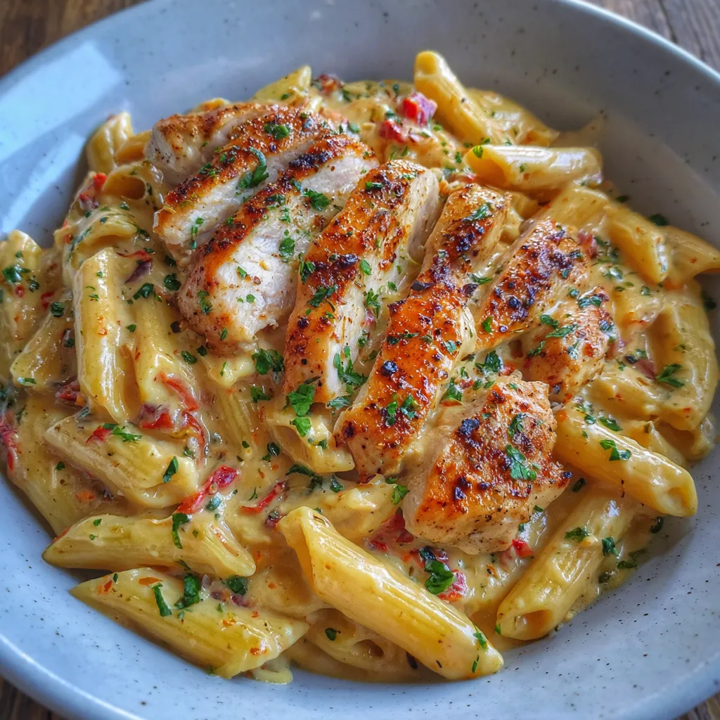 Close-up of spicy creamy pasta