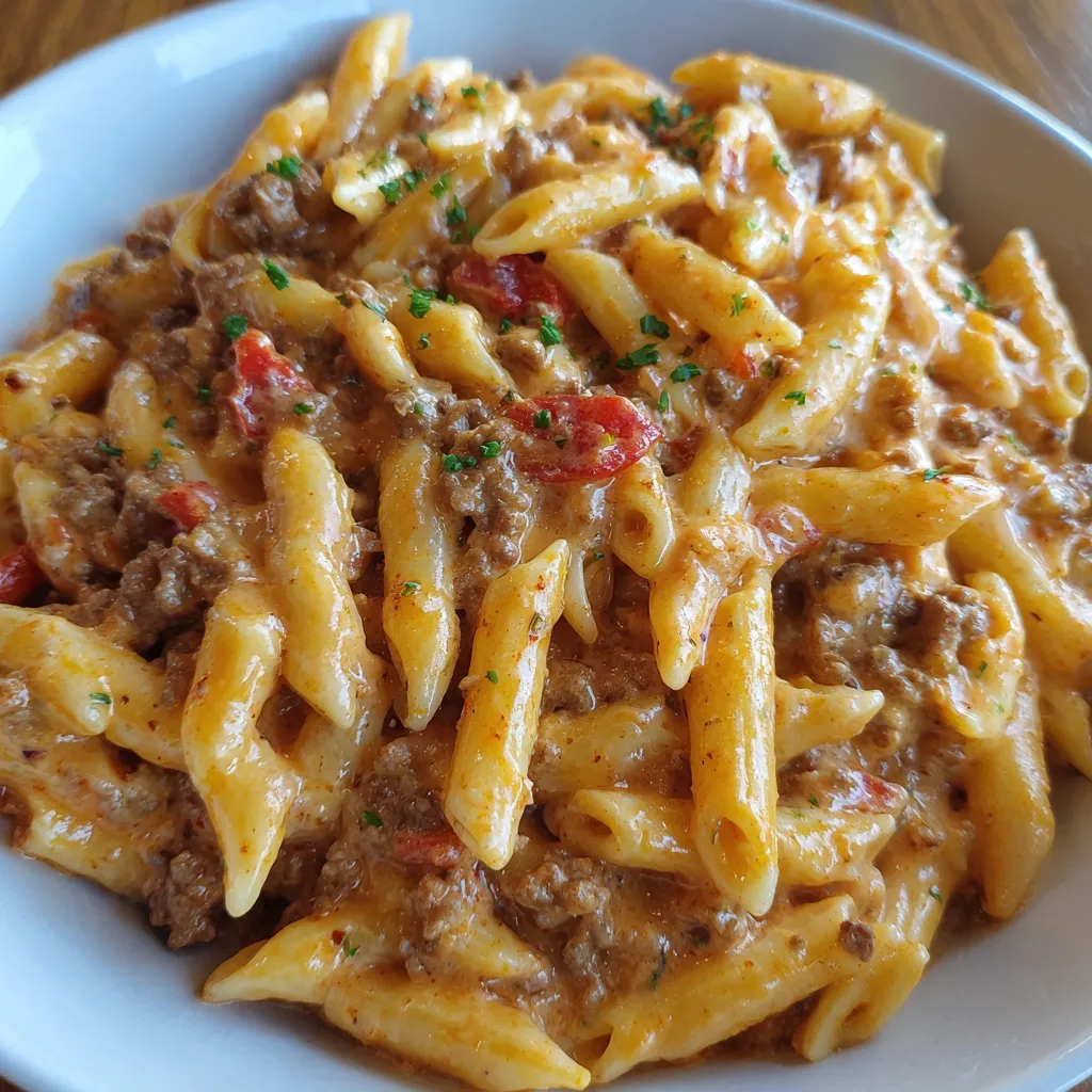 Close-up of Rotel pasta
