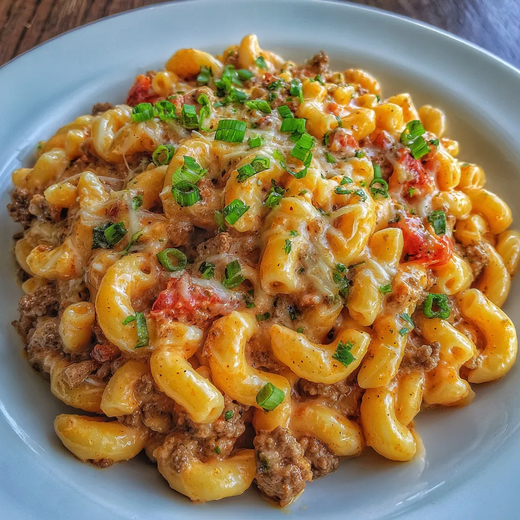 Close-up of creamy beef pasta