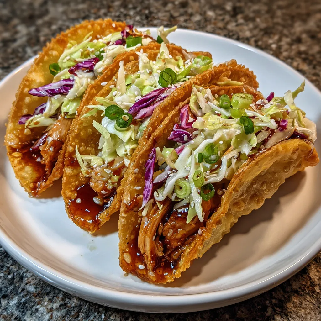 Chicken wonton tacos on tray