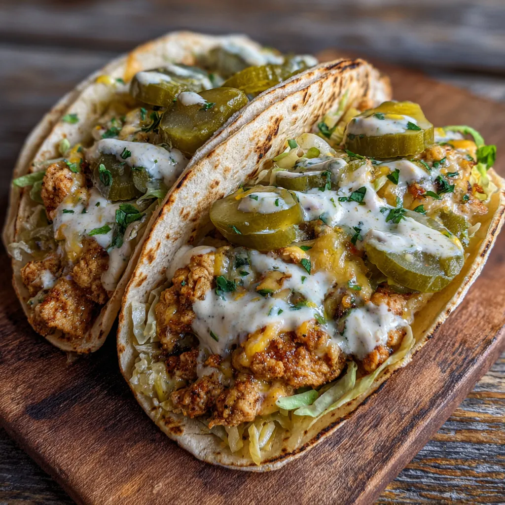 Pickle ranch chicken tacos served