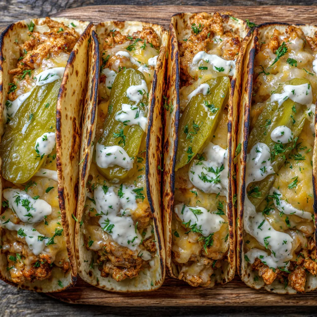 Dill pickle ranch smash chicken tacos