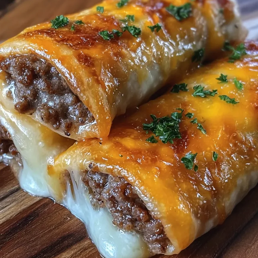 Cheeseburger rollups close-up