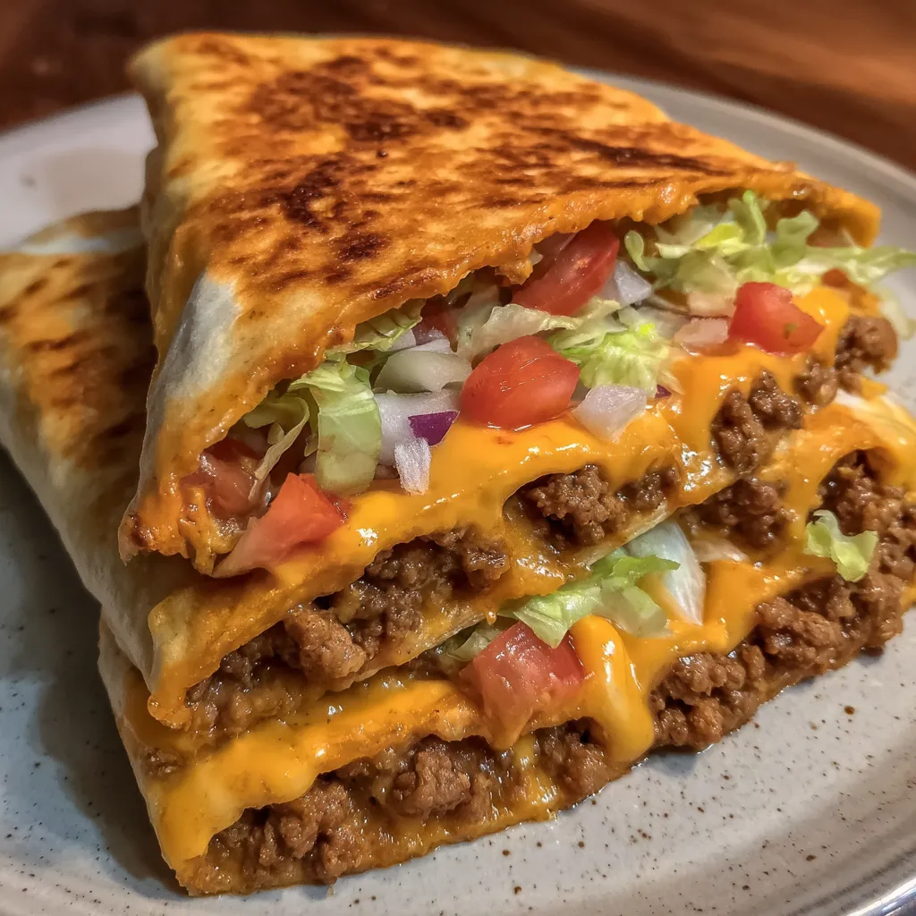 Crunchwrap supreme cut in half
