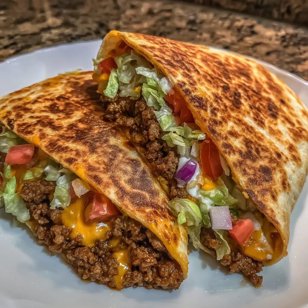 Crunchwrap cooking in skillet