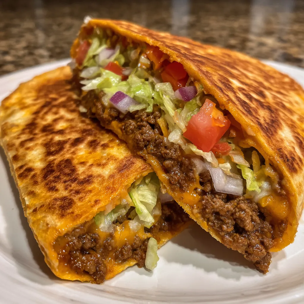Beef crunchwrap close-up