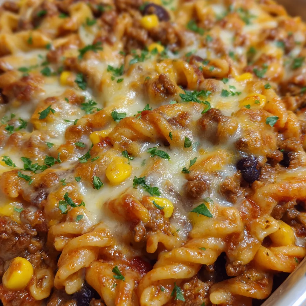 Taco pasta bake fresh from oven