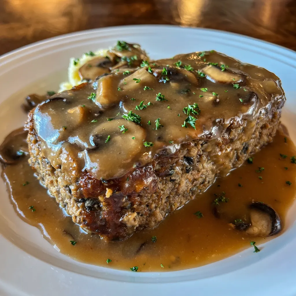 Meatloaf sliced with gravy