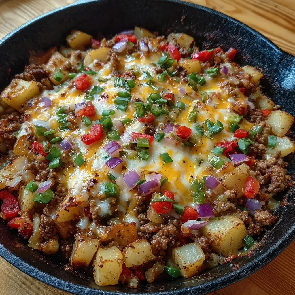 Skillet beef and potatoes served