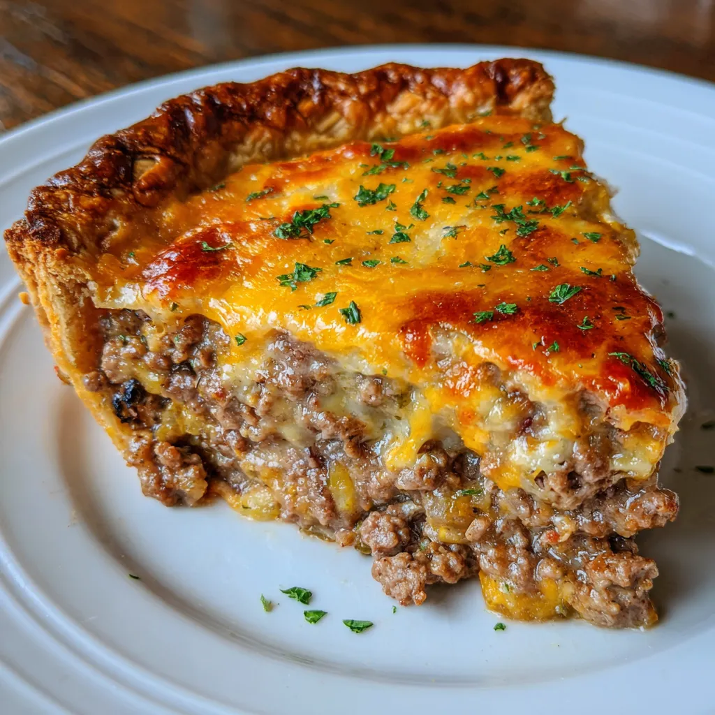 Close-up of cheeseburger pie