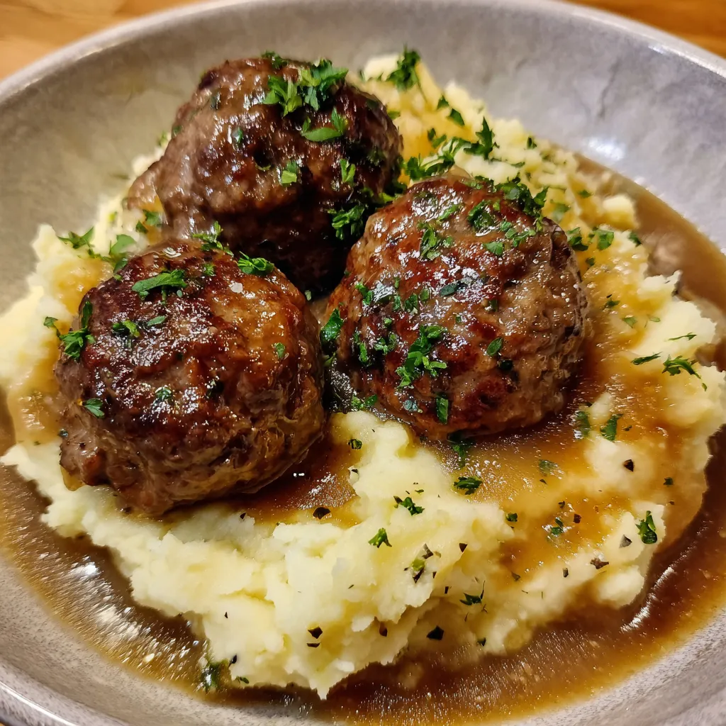 Spoonful of mashed potatoes and gravy